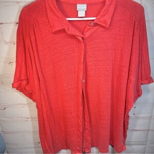Chicos size 4 xxl 2x linen t shirt blouse button front coral orange top